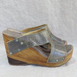 Bed Stu Leather Olea Olive Gray Distressed Boho Wood Slip On Sandals Size US 7